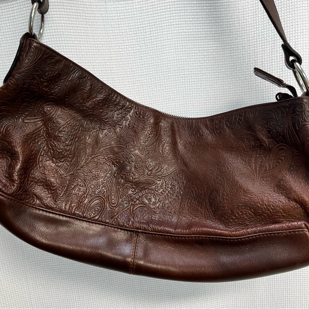 LATICO women’s Brown Leather Paisley Embossed Shoulder Bag USA